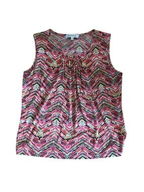 Kasper Top Womens Lg Red Pink Chevron Zig Zag Sleeveless Scoop Neck Shell Shirt